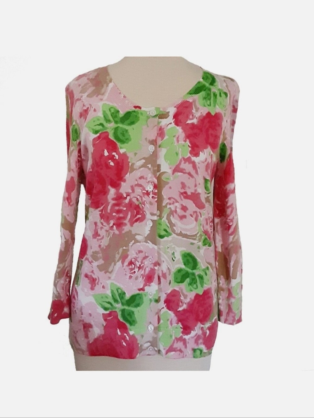 Talbots Women's Delicate Watercolor Floral Print Cardigan Size L